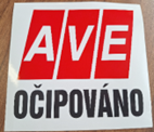 AVE očipováno - nálepka na poplenici